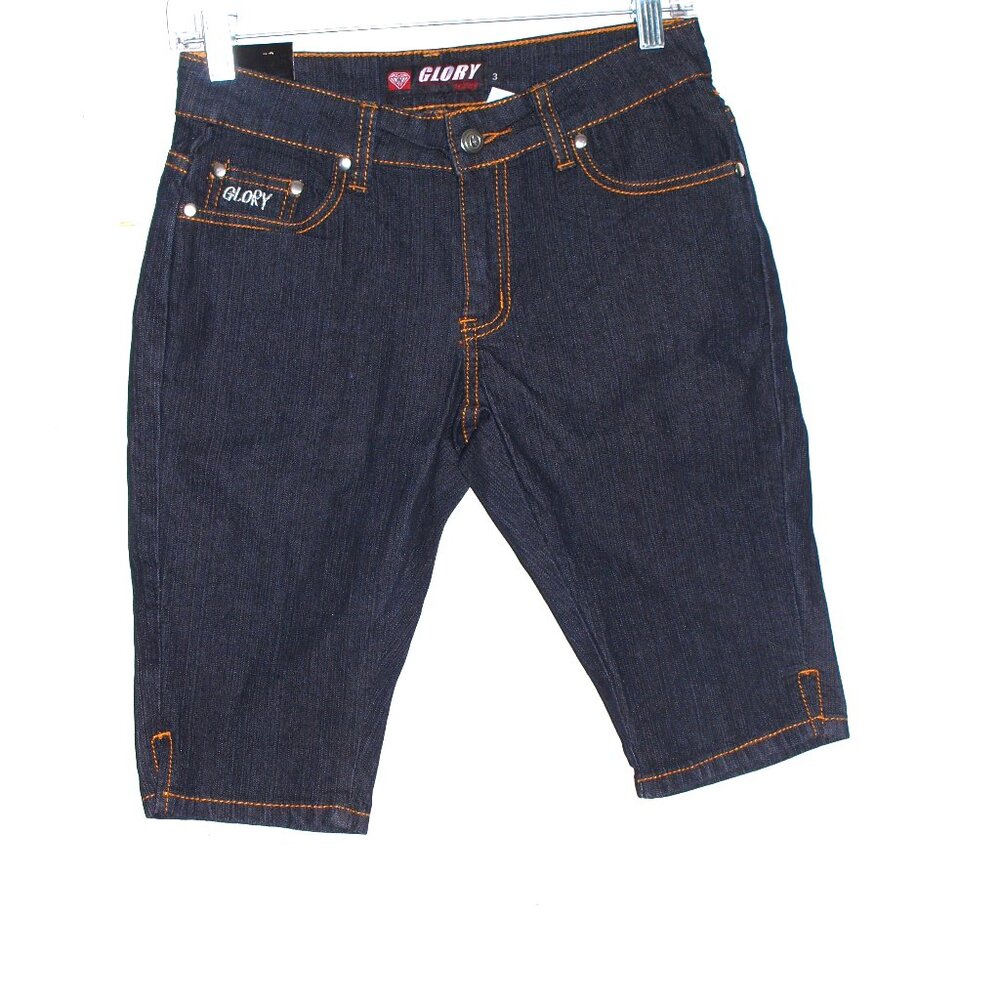 New With Tag Glory Jeans Dark Blue Women  Skinny Fit Stretch Jean  Shorts Size 3